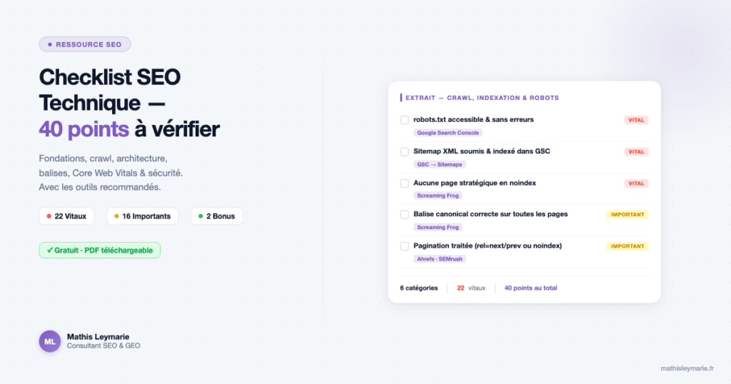 Checklist SEO Technique — 40 points à vérifier