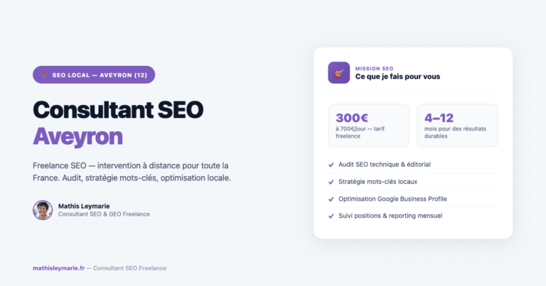 Consultant SEO Aveyron — Freelance à distance, résultats mesurables