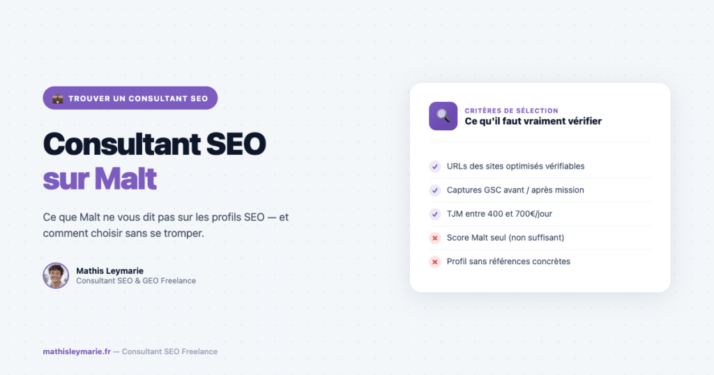 Consultant SEO Malt : ce qu&rsquo;il faut vraiment vérifier avant de recruter