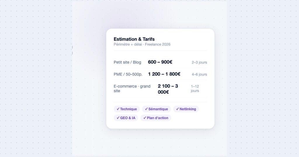 Prix d&rsquo;un Audit SEO Freelance : Tarifs et Ce que ca Inclut en 2026