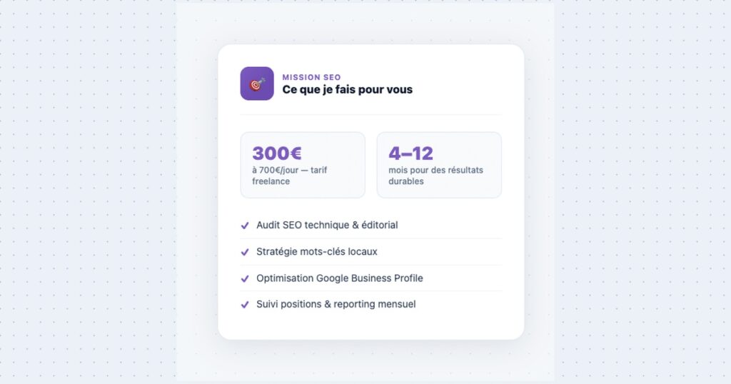 Consultant SEO Aveyron — Freelance à distance, résultats mesurables